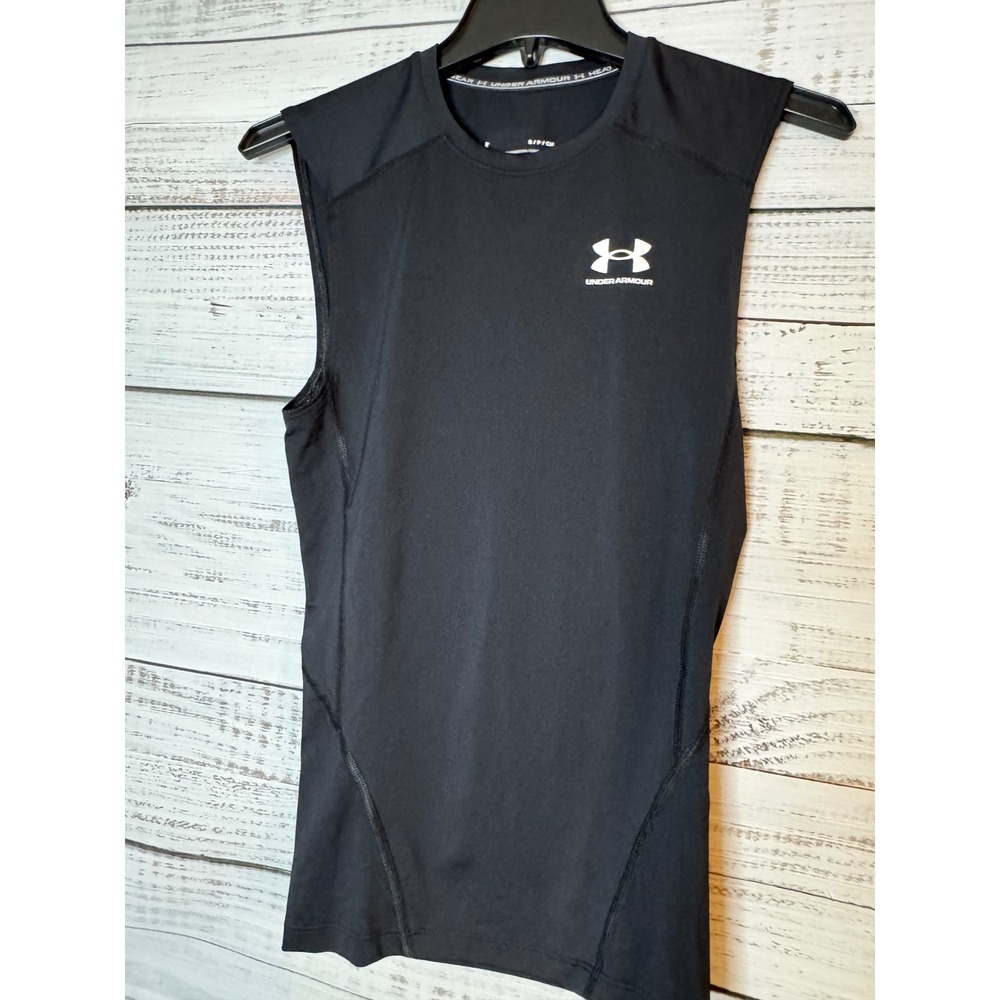 Under Armour HeatGear Compression Tank Top Mens Small Black Sleeveless Shirt